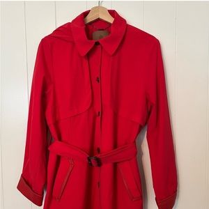 A.Testoni Trench Coat Rain Jacket Belted Button Hood Red 10